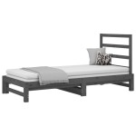 vidaXL Pat de zi extensibil, gri, 2x(90x200) cm, lemn masiv de pin