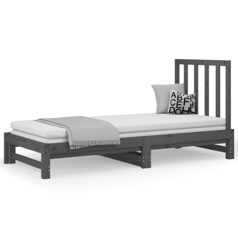 vidaXL Pat de zi extensibil, gri, 2x(90x200) cm, lemn masiv de pin