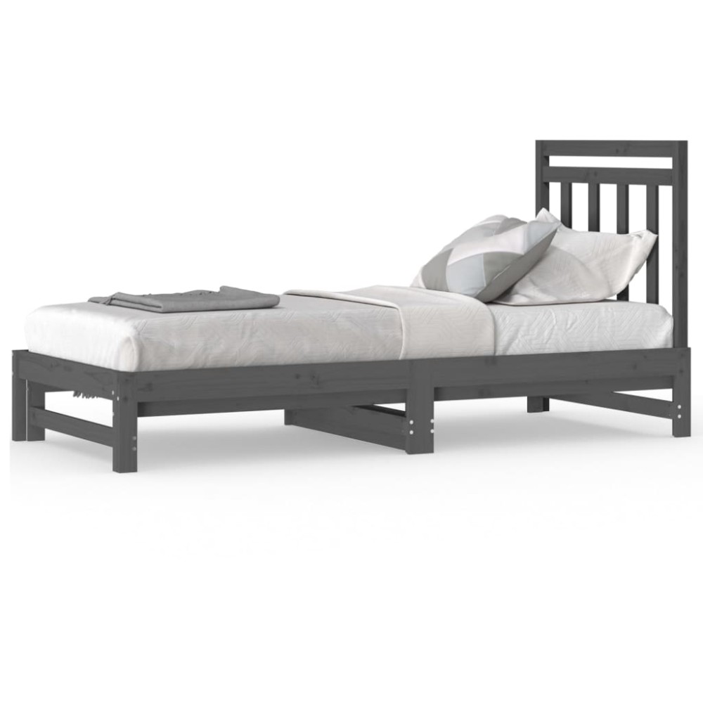 vidaXL Pat de zi extensibil, gri, 2x(90x200) cm, lemn masiv de pin
