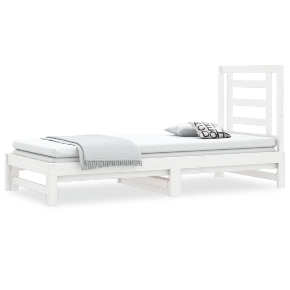 vidaXL Pat de zi extensibil, alb, 2x(90x200) cm, lemn masiv de pin