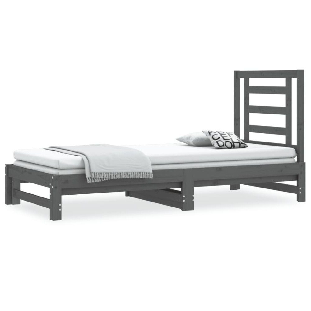 vidaXL Pat de zi extensibil, gri, 2x(90x200) cm, lemn masiv de pin