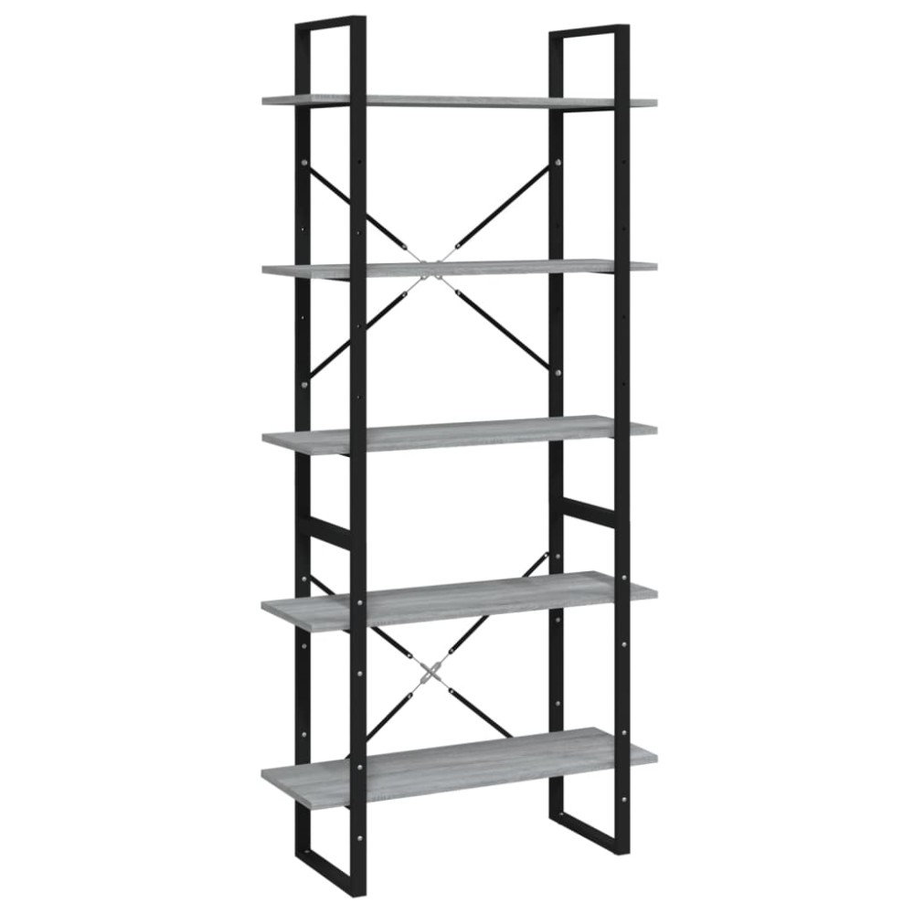 vidaXL Bibliotecă 5 niveluri gri sonoma, 80x30x175 cm lemn prelucrat