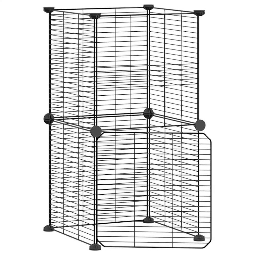 vidaXL Cușcă animale de companie cu ușă, 8 panouri, negru 35x35cm oțel