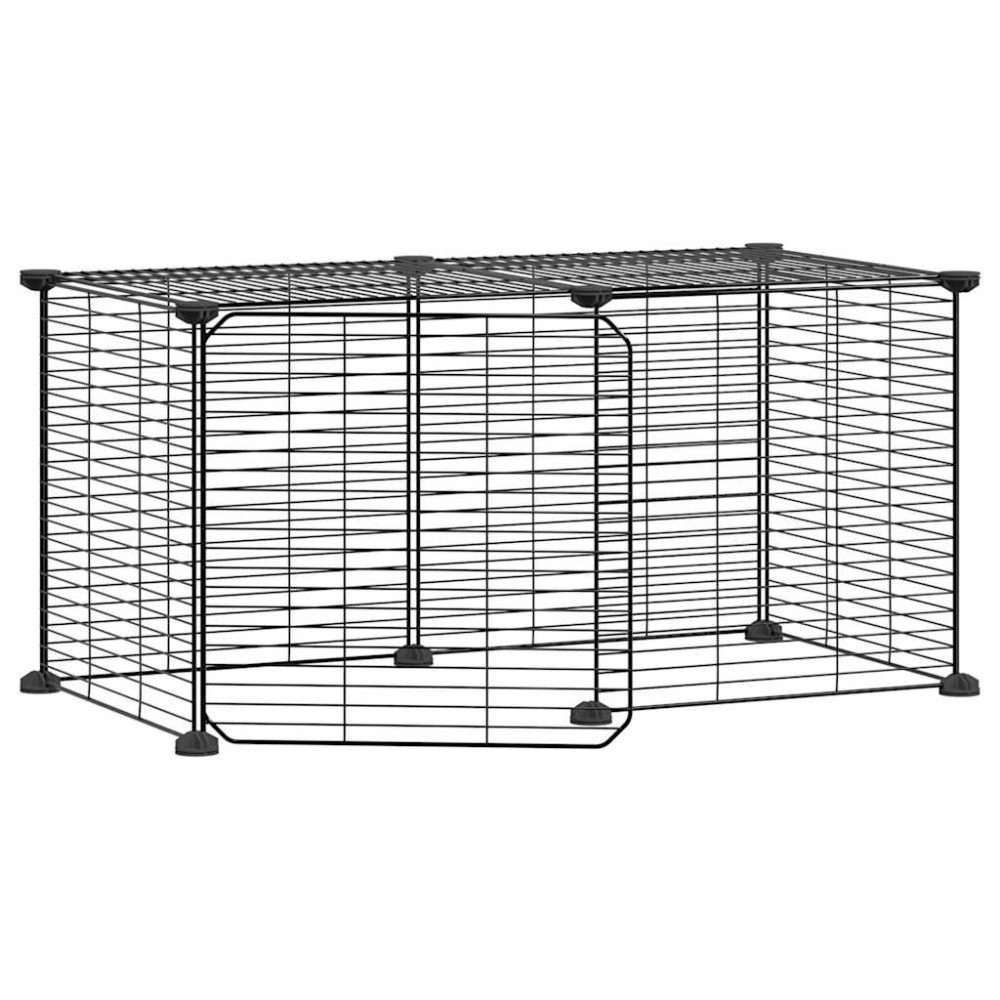 vidaXL Cușcă animale de companie cu ușă, 8 panouri, negru 35x35cm oțel