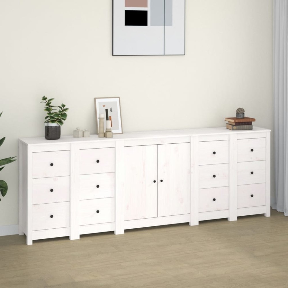 vidaXL Servantă, alb, 230x35x80 cm, lemn masiv de pin