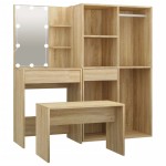 vidaXL Set de măsuță de toaletă cu LED, stejar sonoma, lemn prelucrat vidaXL Set de măsuță de toaletă cu LED, stejar sonoma, lemn prelucrat