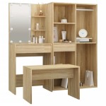 vidaXL Set de măsuță de toaletă cu LED, stejar sonoma, lemn prelucrat vidaXL Set de măsuță de toaletă cu LED, stejar sonoma, lemn prelucrat