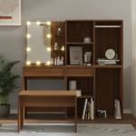 vidaXL Set de masă de toaletă cu LED, stejar maro, lemn prelucrat vidaXL Set de masă de toaletă cu LED, stejar maro, lemn prelucrat