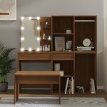 vidaXL Set de masă de toaletă cu LED, stejar maro, lemn prelucrat vidaXL Set de masă de toaletă cu LED, stejar maro, lemn prelucrat