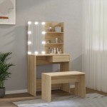 vidaXL Set de măsuță de toaletă cu LED, stejar sonoma, lemn prelucrat