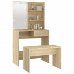 vidaXL Set de măsuță de toaletă cu LED, stejar sonoma, lemn prelucrat