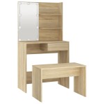 vidaXL Set de măsuță de toaletă cu LED, stejar sonoma, lemn prelucrat