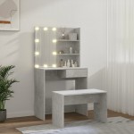 vidaXL Set măsuță de toaletă cu LED, gri beton, lemn prelucrat
