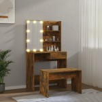 vidaXL Set măsuță de toaletă cu LED, stejar afumat, lemn prelucrat vidaXL Set măsuță de toaletă cu LED, stejar afumat, lemn prelucrat