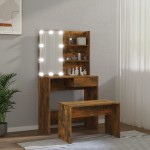 vidaXL Set măsuță de toaletă cu LED, stejar afumat, lemn prelucrat vidaXL Set măsuță de toaletă cu LED, stejar afumat, lemn prelucrat