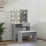 vidaXL Set măsuță de toaletă cu LED, sonoma gri, lemn prelucrat vidaXL Set măsuță de toaletă cu LED, sonoma gri, lemn prelucrat
