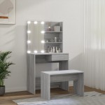vidaXL Set măsuță de toaletă cu LED, sonoma gri, lemn prelucrat vidaXL Set măsuță de toaletă cu LED, sonoma gri, lemn prelucrat