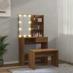 vidaXL Set de masă de toaletă cu LED, stejar maro, lemn prelucrat vidaXL Set de masă de toaletă cu LED, stejar maro, lemn prelucrat