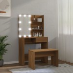 vidaXL Set de masă de toaletă cu LED, stejar maro, lemn prelucrat vidaXL Set de masă de toaletă cu LED, stejar maro, lemn prelucrat
