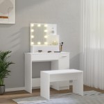 vidaXL Set măsuță de toaletă cu LED, alb, lemn prelucrat vidaXL Set măsuță de toaletă cu LED, alb, lemn prelucrat