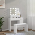 vidaXL Set măsuță de toaletă cu LED, alb, lemn prelucrat vidaXL Set măsuță de toaletă cu LED, alb, lemn prelucrat
