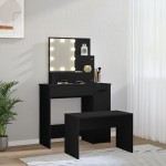 vidaXL Set măsuță de toaletă cu LED, alb, lemn prelucrat