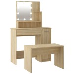 vidaXL Set de măsuță de toaletă cu LED, stejar sonoma, lemn prelucrat vidaXL Set de măsuță de toaletă cu LED, stejar sonoma, lemn prelucrat