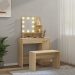 vidaXL Set de măsuță de toaletă cu LED, stejar sonoma, lemn prelucrat vidaXL Set de măsuță de toaletă cu LED, stejar sonoma, lemn prelucrat