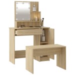 vidaXL Set de măsuță de toaletă cu LED, stejar sonoma, lemn prelucrat vidaXL Set de măsuță de toaletă cu LED, stejar sonoma, lemn prelucrat