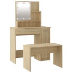 vidaXL Set de măsuță de toaletă cu LED, stejar sonoma, lemn prelucrat vidaXL Set de măsuță de toaletă cu LED, stejar sonoma, lemn prelucrat