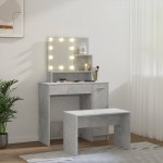 vidaXL Set măsuță de toaletă cu LED, gri beton, lemn prelucrat vidaXL Set măsuță de toaletă cu LED, gri beton, lemn prelucrat