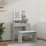 vidaXL Set măsuță de toaletă cu LED, gri beton, lemn prelucrat vidaXL Set măsuță de toaletă cu LED, gri beton, lemn prelucrat