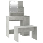 vidaXL Set măsuță de toaletă cu LED, gri beton, lemn prelucrat vidaXL Set măsuță de toaletă cu LED, gri beton, lemn prelucrat