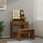 vidaXL Set măsuță de toaletă cu LED, stejar afumat, lemn prelucrat vidaXL Set măsuță de toaletă cu LED, stejar afumat, lemn prelucrat