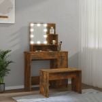 vidaXL Set măsuță de toaletă cu LED, stejar afumat, lemn prelucrat vidaXL Set măsuță de toaletă cu LED, stejar afumat, lemn prelucrat