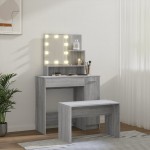 vidaXL Set de măsuță de toaletă cu LED, sonoma gri, lemn prelucrat