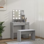 vidaXL Set de măsuță de toaletă cu LED, sonoma gri, lemn prelucrat