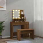 vidaXL Set de masă de toaletă cu LED, stejar maro, lemn prelucrat