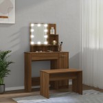 vidaXL Set de masă de toaletă cu LED, stejar maro, lemn prelucrat