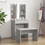 vidaXL Set măsuță de toaletă cu LED, stejar sonoma, lemn prelucrat vidaXL Set măsuță de toaletă cu LED, stejar sonoma, lemn prelucrat