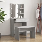 vidaXL Set măsuță de toaletă cu LED, stejar sonoma, lemn prelucrat vidaXL Set măsuță de toaletă cu LED, stejar sonoma, lemn prelucrat