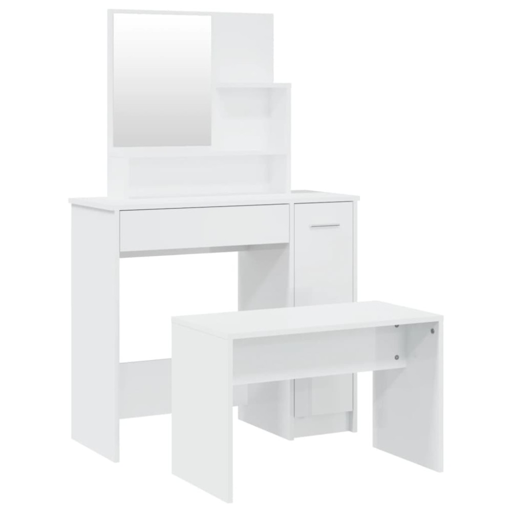 vidaXL Set măsuță de toaletă, alb extralucios, 86,5x35x136 cm