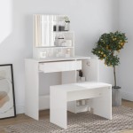 vidaXL Set măsuță de toaletă, alb extralucios, 86,5x35x136 cm vidaXL Set măsuță de toaletă, alb extralucios, 86,5x35x136 cm