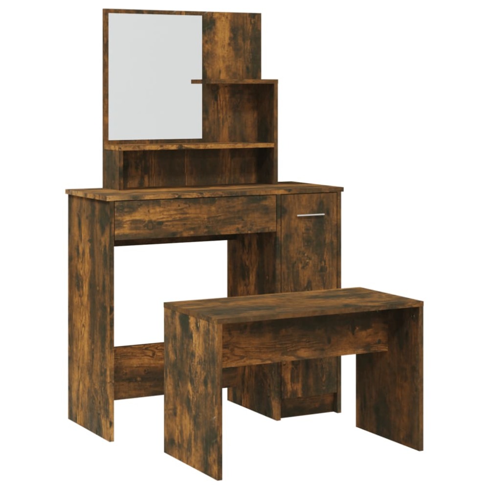vidaXL Set măsuță de toaletă, stejar afumat, 86,5x35x136 cm