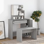 vidaXL Set măsuță de toaletă, gri sonoma, 86,5x35x136 cm vidaXL Set măsuță de toaletă, gri sonoma, 86,5x35x136 cm