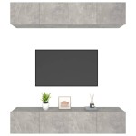 vidaXL Comode TV, 4 buc., gri beton, 80x30x30 cm, lemn prelucrat