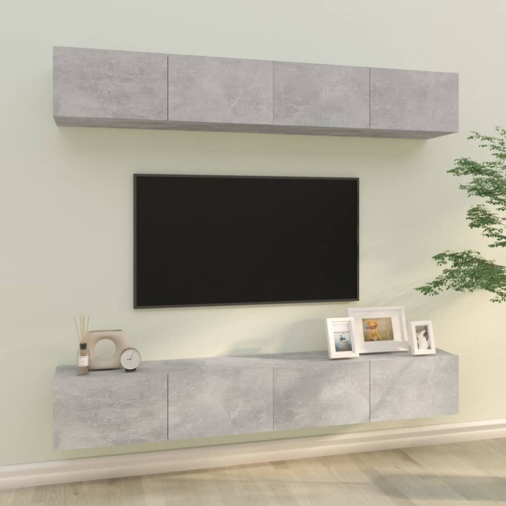 vidaXL Dulapuri TV de perete, 4 buc, gri beton, 100x30x30 cm