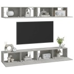 vidaXL Dulapuri TV de perete, 4 buc, gri beton, 100x30x30 cm
