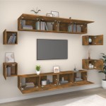 vidaXL Set dulap TV, 8 piese, stejar fumuriu, lemn prelucrat vidaXL Set dulap TV, 8 piese, stejar fumuriu, lemn prelucrat