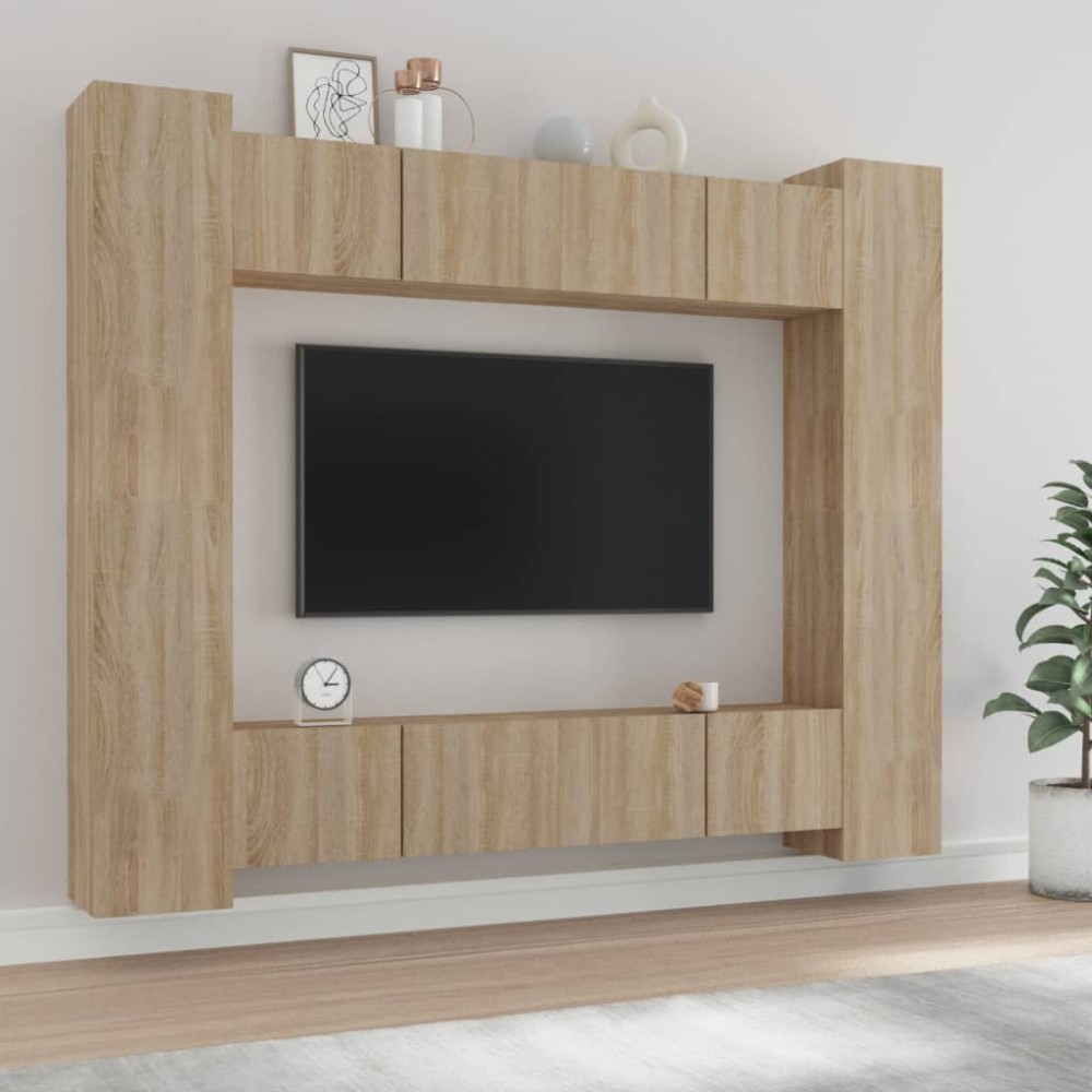 vidaXL Set dulap TV, 8 piese, stejar sonoma, lemn prelucrat